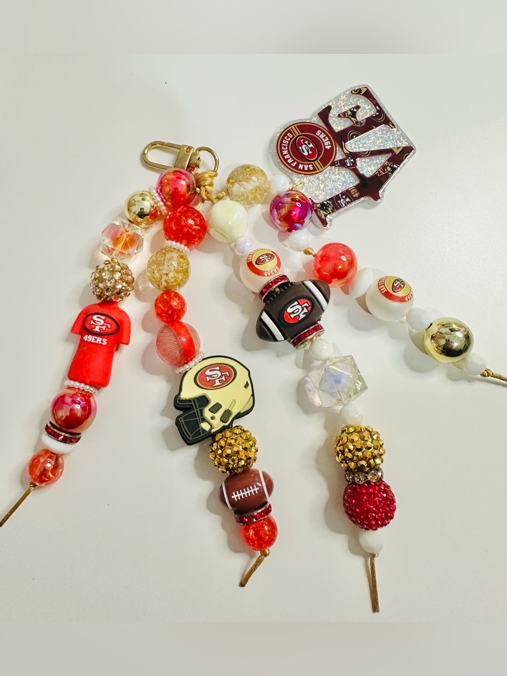 San Francisco 49ers Beaded Bag Charm Keychain - Red & Gold